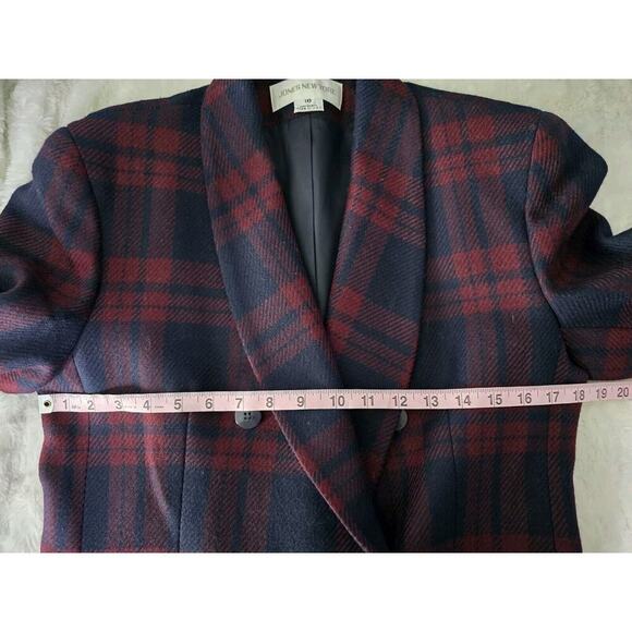 Jones New York Women's 100% Wool Plaid Dark‎ Academia Blazer Jacket Red Blue 10 - Picture 8 of 12